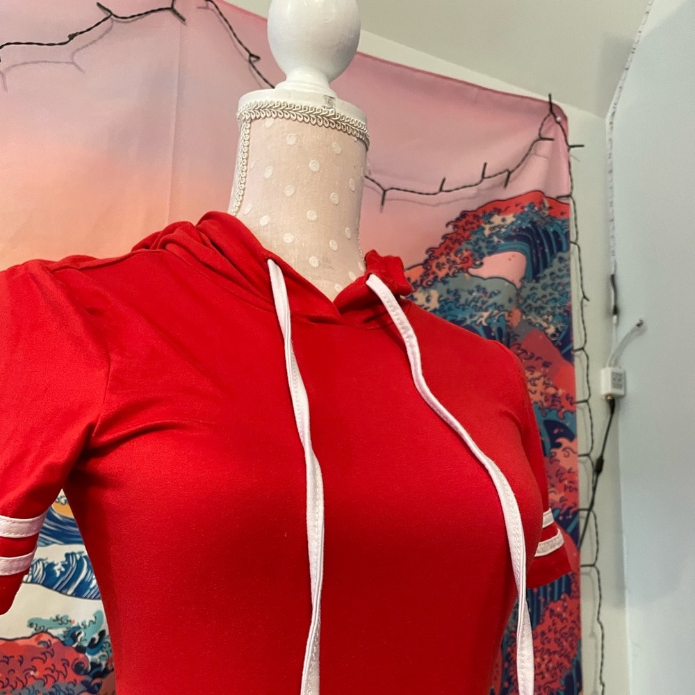 Red hooded womens t-shirt